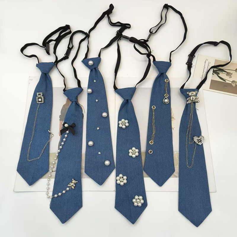 Men Accessories Neck Chain - カウボーイスタイルブルーネクタイ JK シャツタッセルチェーン蝶ネクタイ男性女性ファッション結婚式クラバットジュエリーアクセサリー