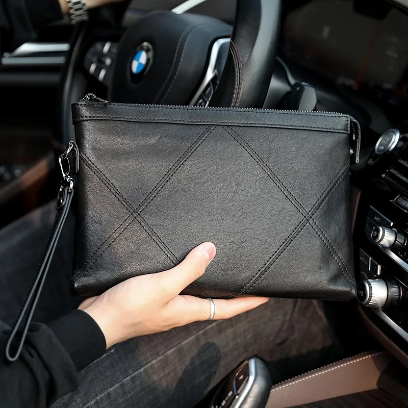 Men'S Accessories Wallet - Senofan-男性用ソフトシープスキンラップハンドバッグ、本革、高品質のクラッチウォレット、ホットブランドの封筒バッグ