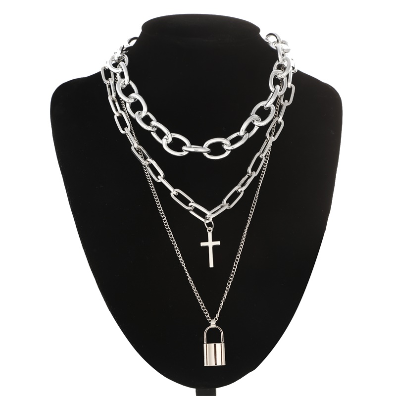 Men Accessories Neck Chain - Fnqufuj-女性と男性のためのグランジネックレス,パンクスタイルのジュエリー,ロックチェーン,クロスペンダントペンダント,アクセサリー