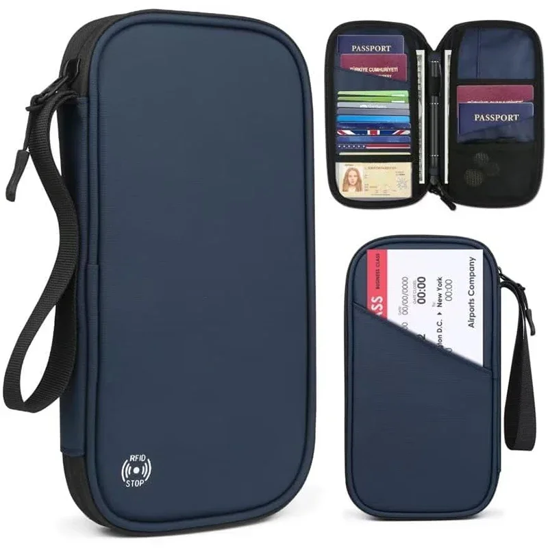 Men'S Accessories Wallet - 軽量ファミリートラベルパスポートカバーウォレットジッパー付きオックスフォードドキュメントオーガナイザーバッグ、取り外し可能なリストストラップ付き、女性、男性用