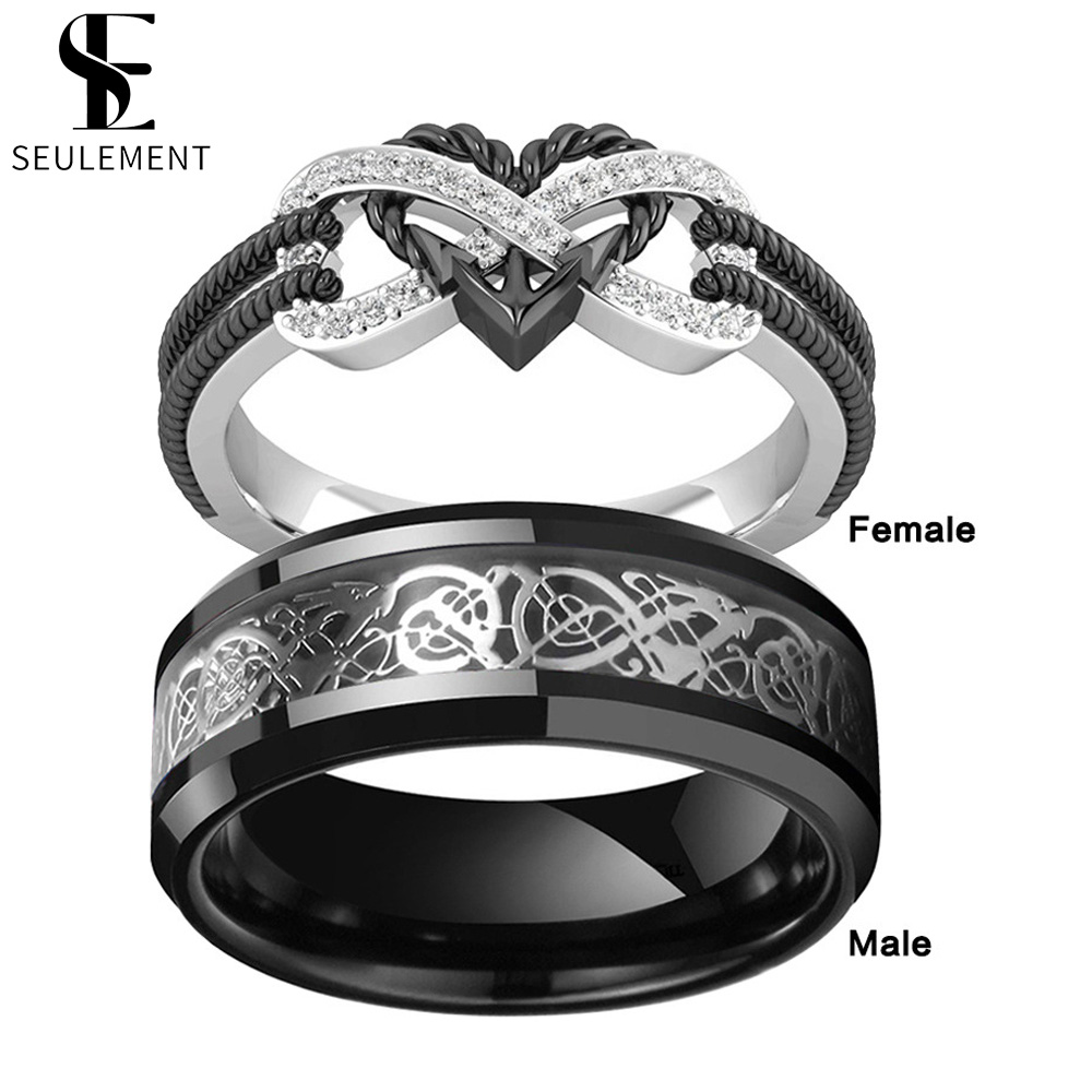Men Accessories List - Seulement 愛黒インフィニティハートカップルリング女性男性ステンレス鋼ジュエリー新規上場ゴシックアクセサリー