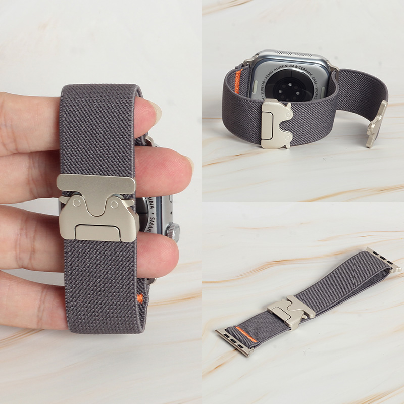 Men Accessories Website - ファッションオレンジステッチ弾性ナイロンストラップ Apple Watchシリーズ11 10 9 8