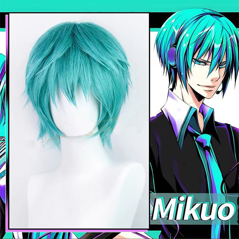 Men Accessories H&M - Mikuo コスプレウィッグアニメミクブルーショートヘアアクセサリー高温ワイヤーヘアウィッグキャップ付き男性用