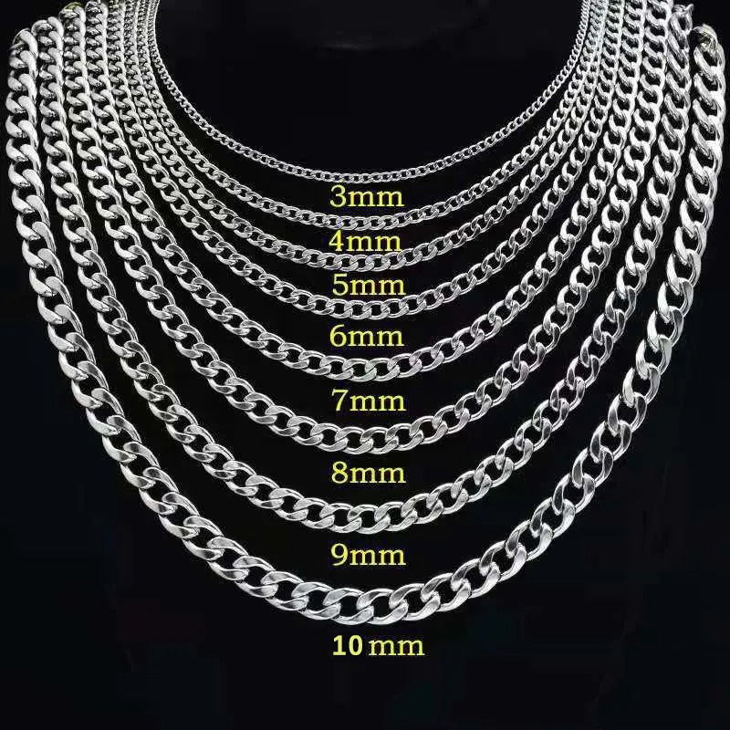Men Accessories Neck Chain - 925 スターリングシルバーメッキフラットキューバチェーンネックレス男性男性ネックジュエリーアクセサリー 4 ミリメートル/6 ミリメートル/8 ミリメートル/10