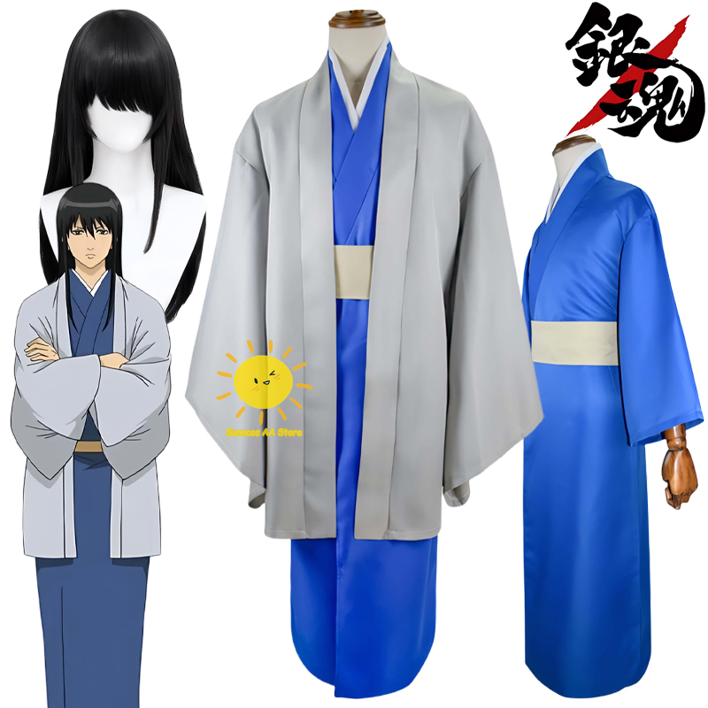 Men'S Kimono Accessories - アニメ桂小太郎コスプレ衣装銀魂コスプレブルー着物ベルトかつら桂サムライスーツハロウィンカーニバル Cos 成人男性