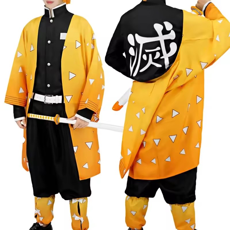 アニメ我妻善逸コスプレ衣装かつら靴男性用着物黄色のマント衣装 - Men'S Kimono Accessories のレビューと価格