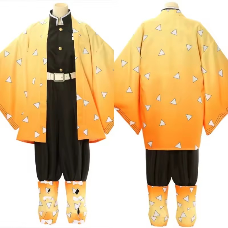 アニメ我妻善逸コスプレ衣装かつら靴男性用着物黄色のマント衣装 - Men'S Kimono Accessories のレビューと価格