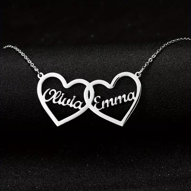 カスタムダブルハート 2 つの名前ネックレス女性男性ステンレ - Men Accessories Neck Chain のレビューと価格