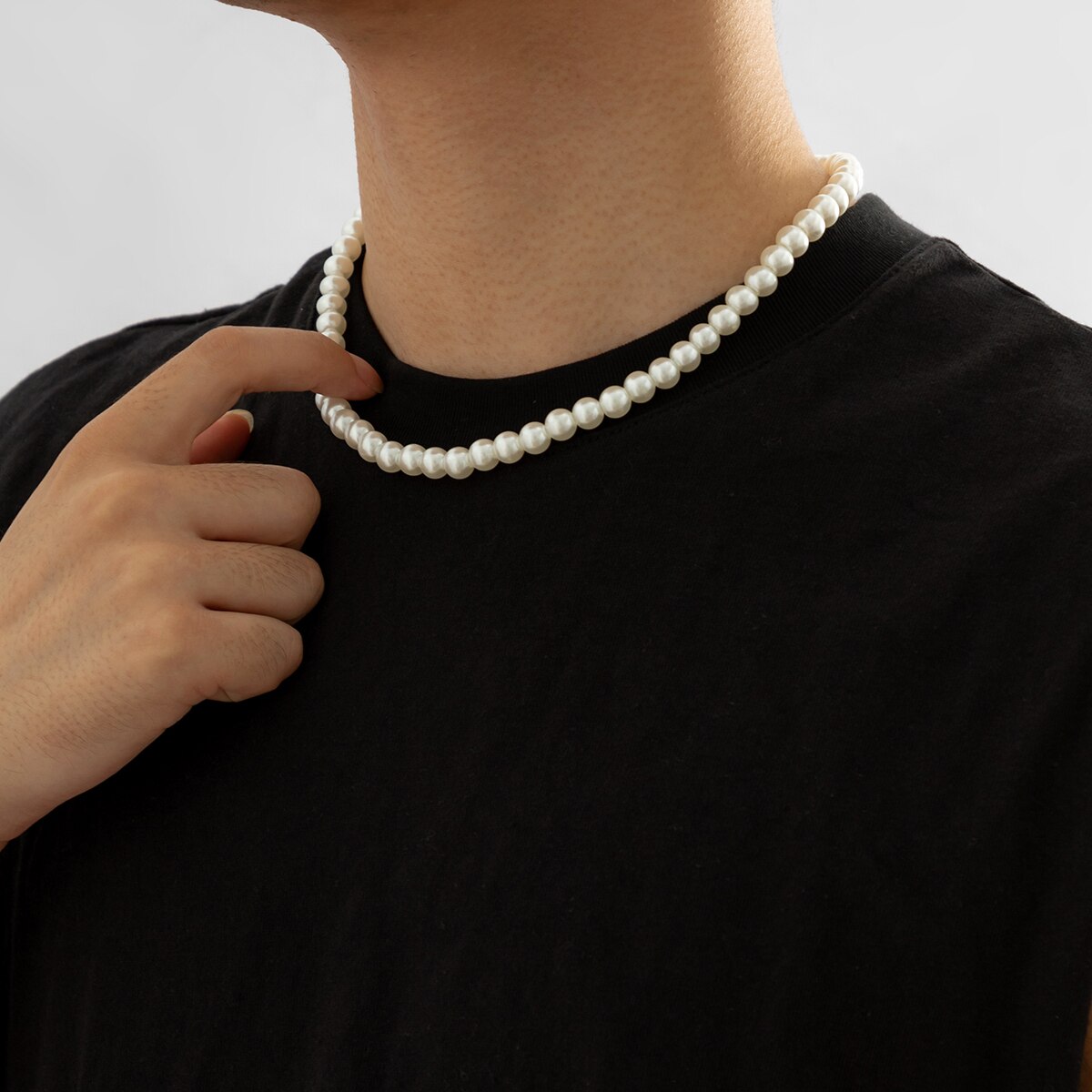 シンプル模造真珠ビーズショートチョーカーネックレス男性用流行 - Men Accessories Neck Chain のレビューと価格