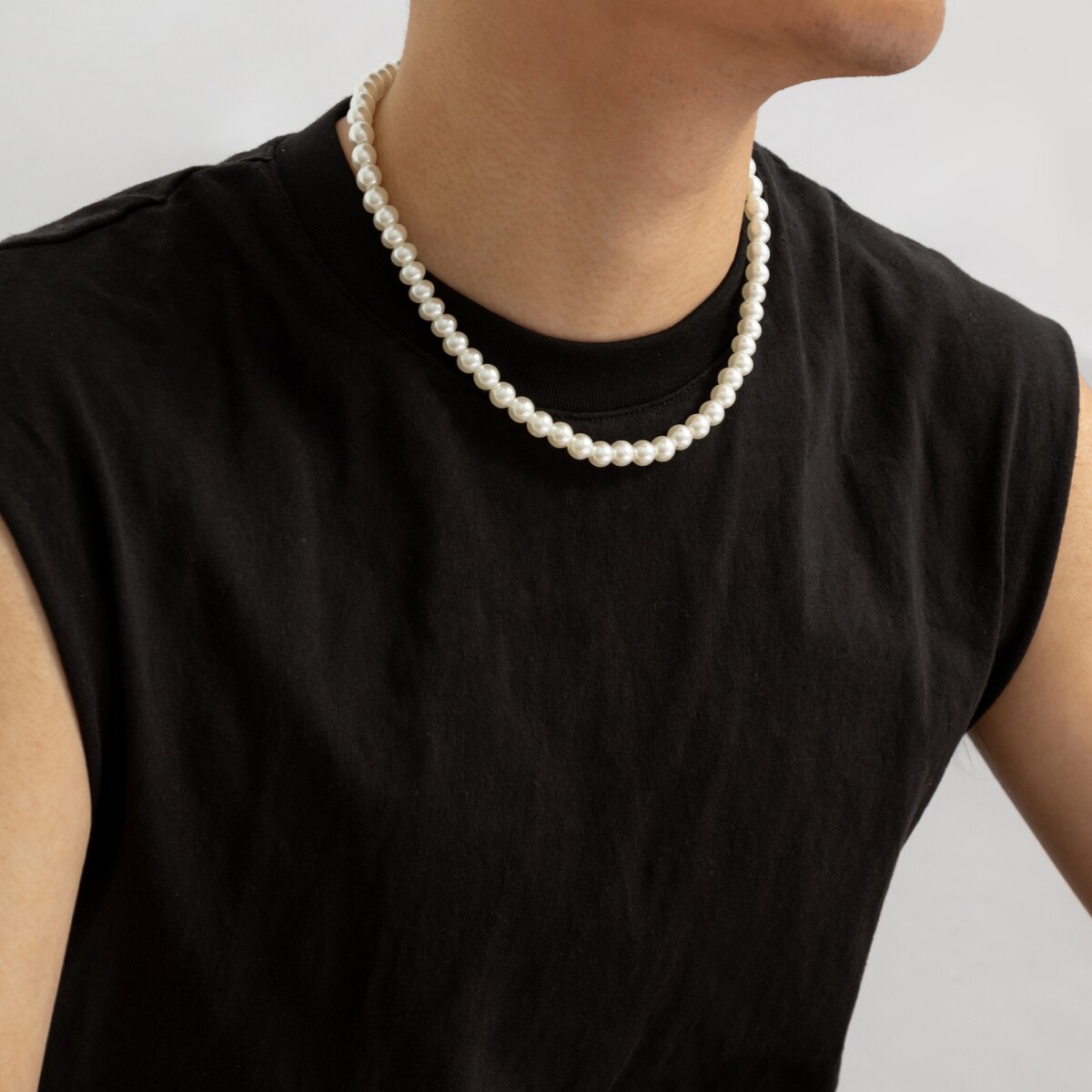 シンプル模造真珠ビーズショートチョーカーネックレス男性用流行 - Men Accessories Neck Chain のレビューと価格